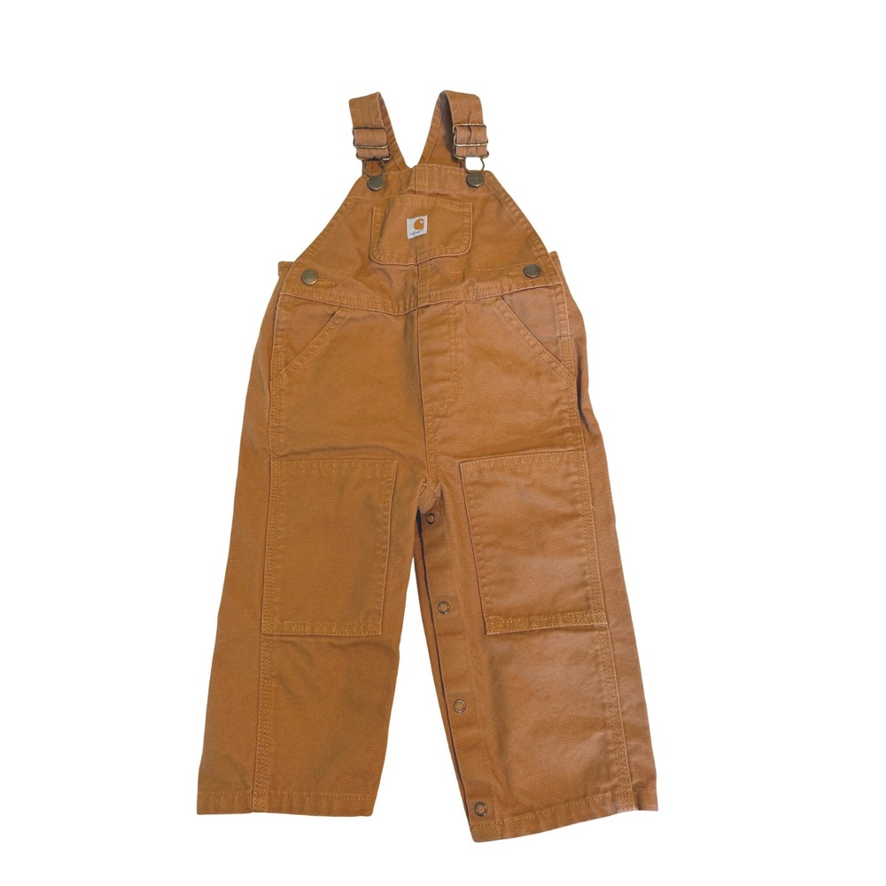 Carhartt Overalls Kids 18M Brown Excellent Double Knee Canvas Bibs